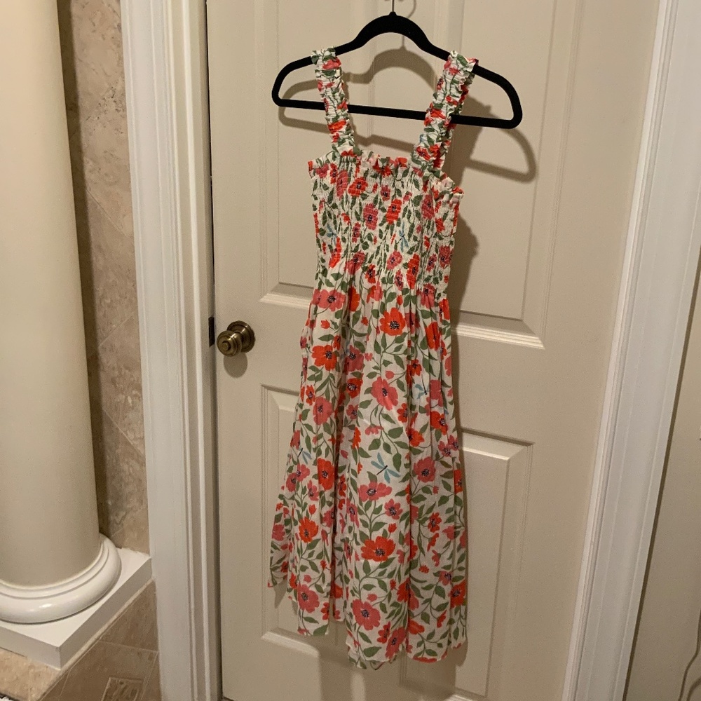 Kate Spade Bold Garden Blooms Smocked Dress with pockets, Small